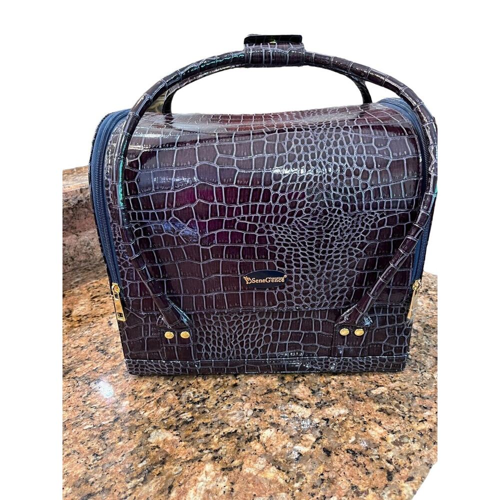 SeneGence Large Purple Crocodile Luxury Makeup,‎ Jewelry, Etc. LARGE Travel Tote